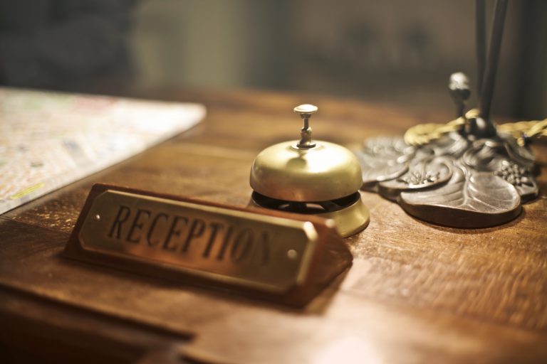 Reception desk with bell